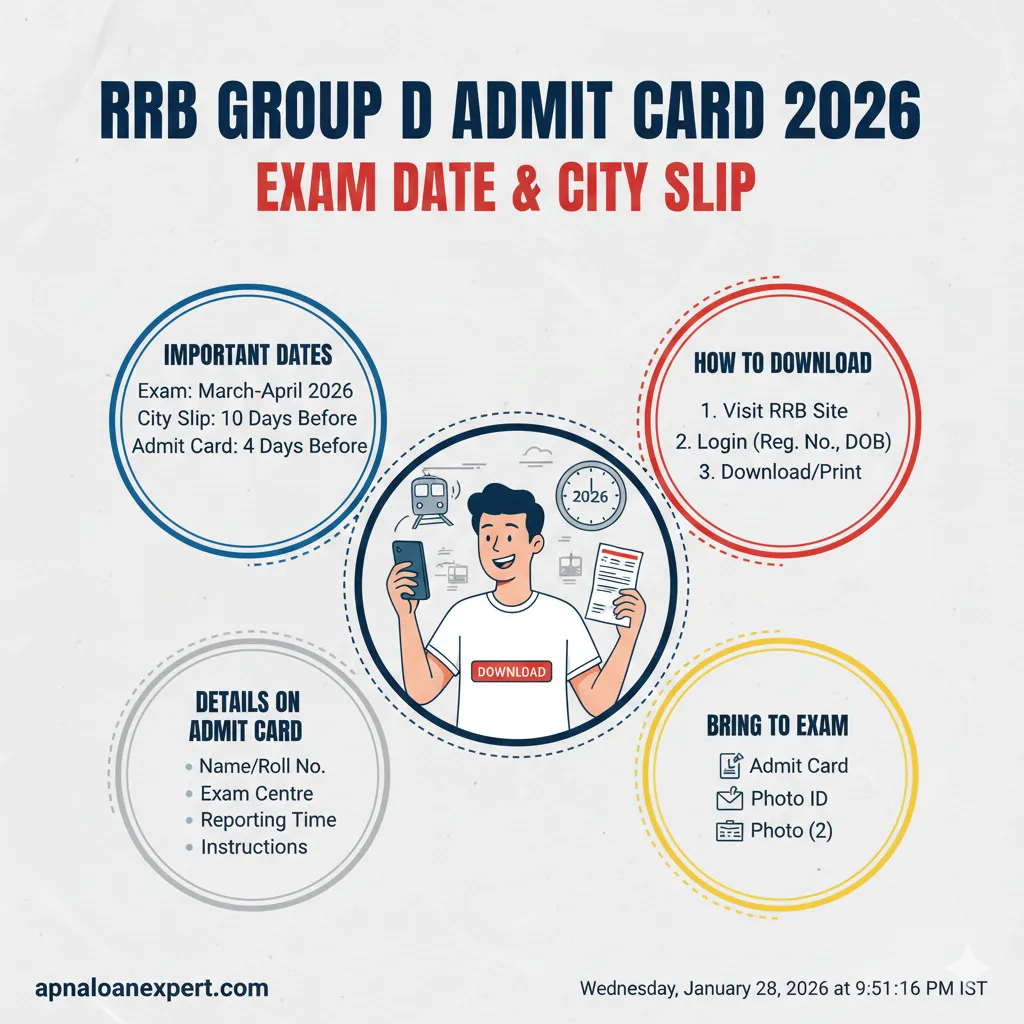 RRB Group D Admit Card 2026 Railway Exam Date City Intimation Slip Download apnaloanexpert