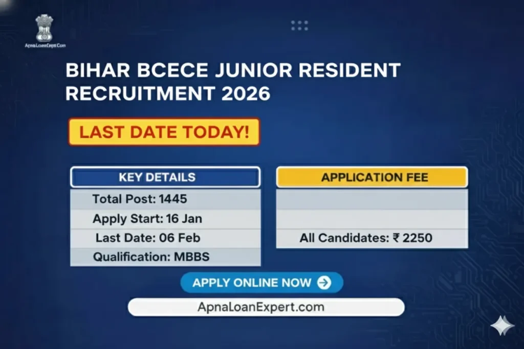 Bihar BCECE Junior Resident Recruitment 2026 Last Date Today