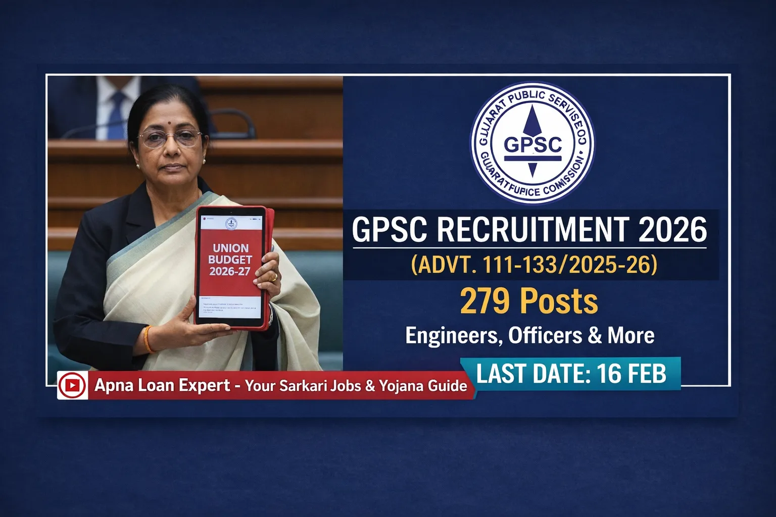 ): GPSC Recruitment 2026 notification for 279 Engineer, Officer, and Medical posts, last date 16 February.