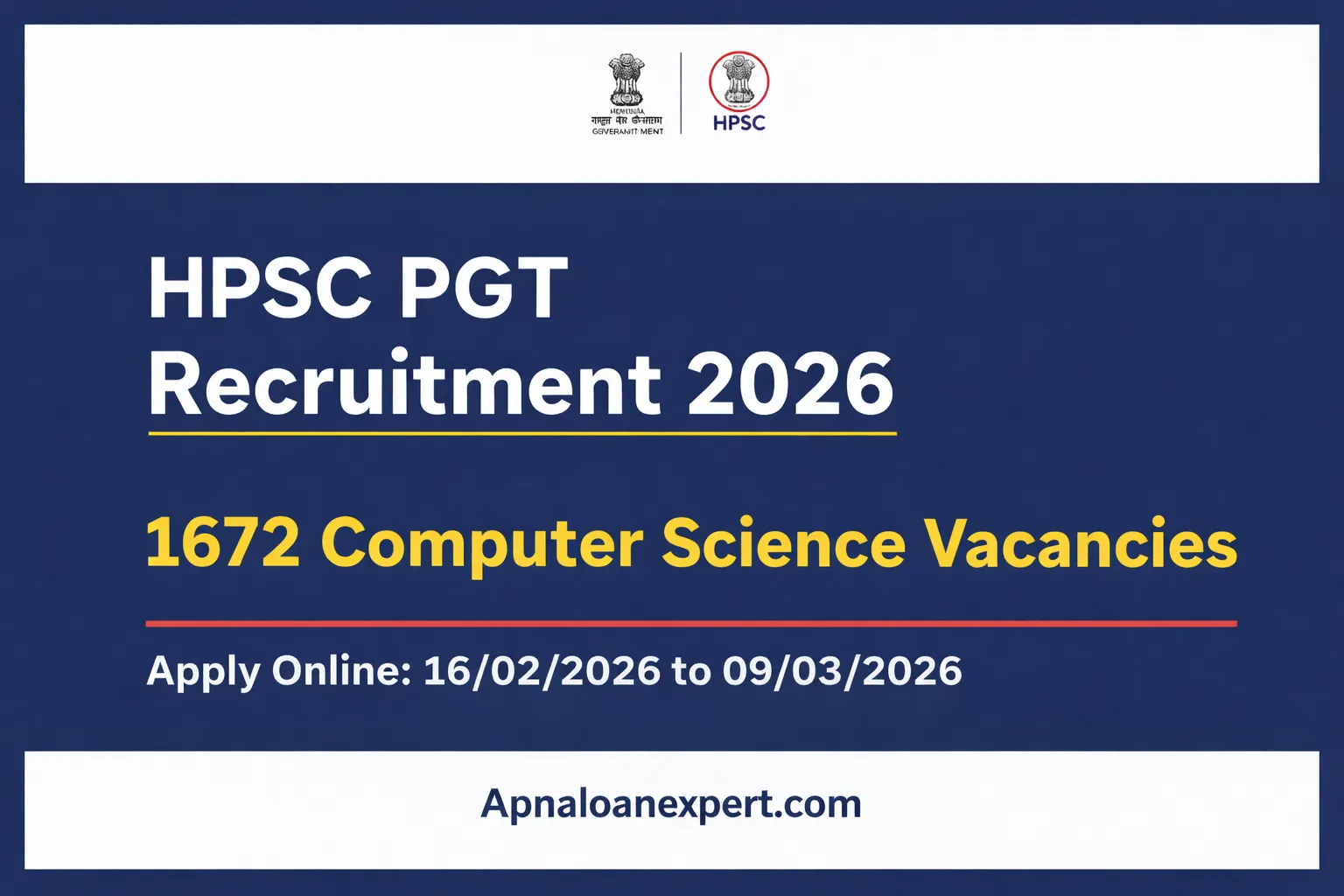 HPSC PGT Computer Science Recruitment 2026 1672 Vacancy