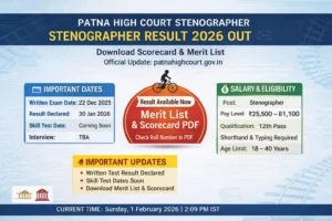 Patna High Court Stenographer Result 2026 Dashboard - Scorecard and Merit List Download