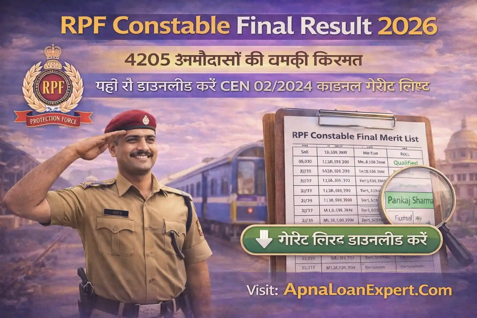 RPF Constable Final Result 2026 CEN 02/2024 Declared List