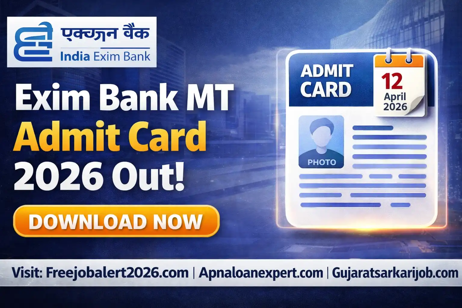 Exim Bank Deputy Manager Admit Card 2026 Download Hall Ticket
